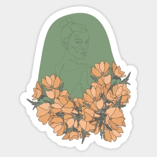 Abstract Figure Line Art with Flowers Sticker